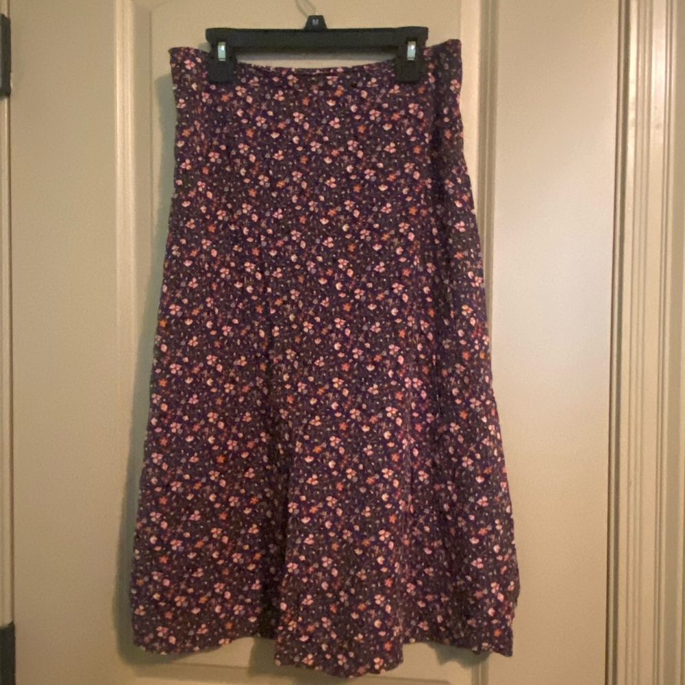 Navy midi skirt with floral pattern